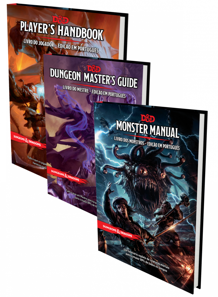 Dungeons & Dragons 5ª Edição - Livros do Jogador, Mestre e Monstros + Escudo do Mestre + 4 kits de Dados